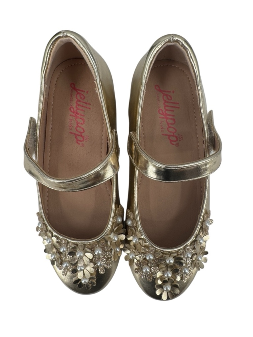 Jellypop Little Girl Hanley Floral Appliqué Mary Jane Flat Shoes 12M Metallic